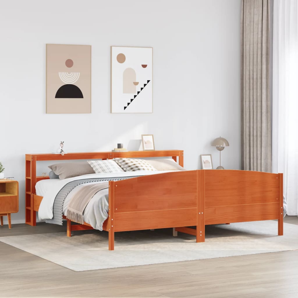 Bedframe zonder matras massief grenenhout wasbruin 200x200 cm – afbeelding 1