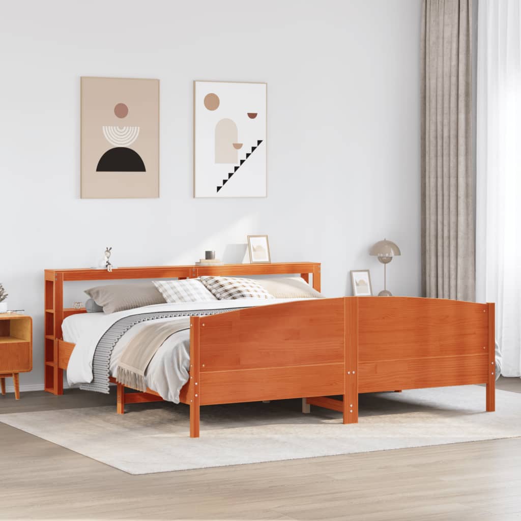 Bedframe zonder matras massief grenenhout wasbruin 180x200 cm – afbeelding 1