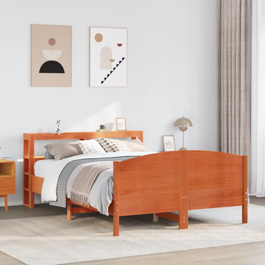 Bedframe zonder matras massief grenenhout wasbruin 140x200 cm – afbeelding 1
