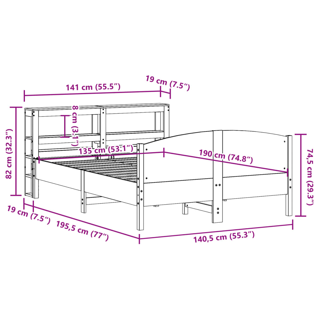 Bedframe zonder matras massief grenenhout wit 135x190 cm – afbeelding 12