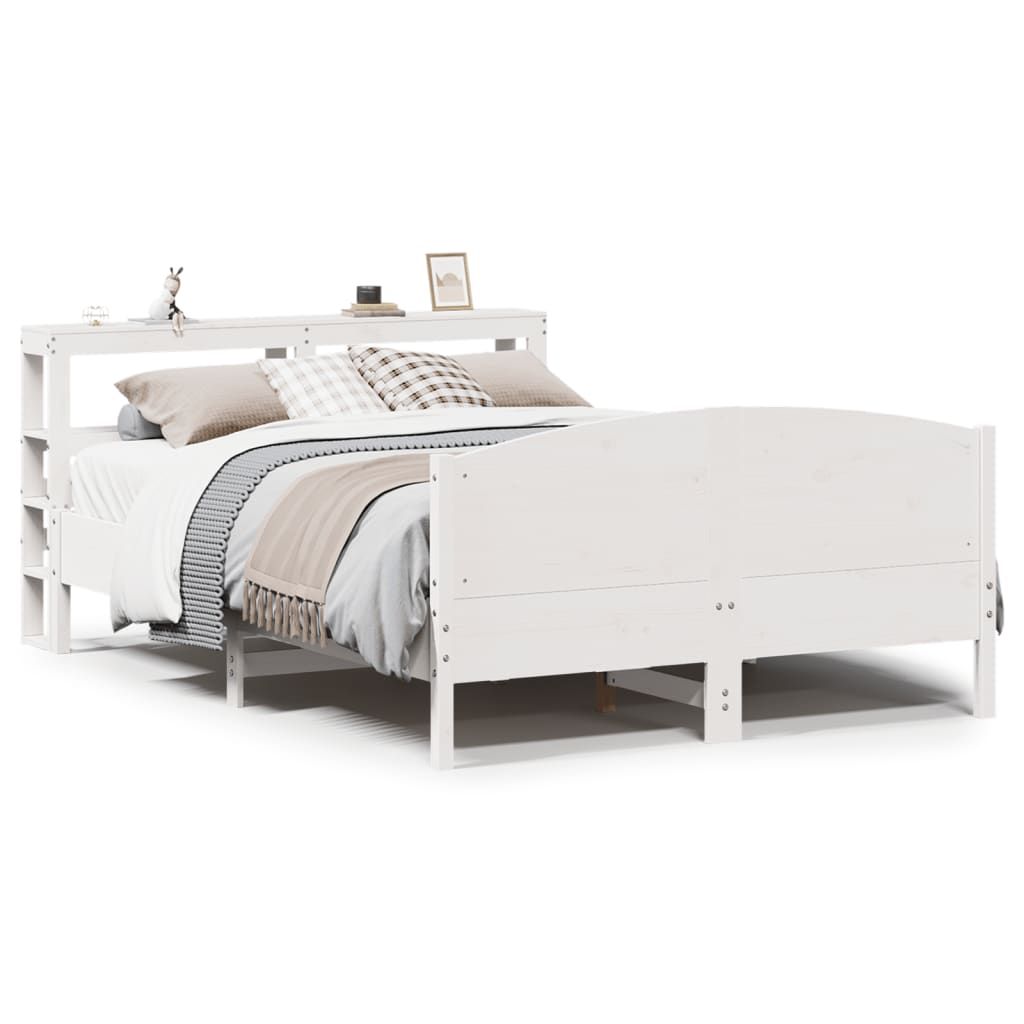 Bedframe zonder matras massief grenenhout wit 135x190 cm – afbeelding 2