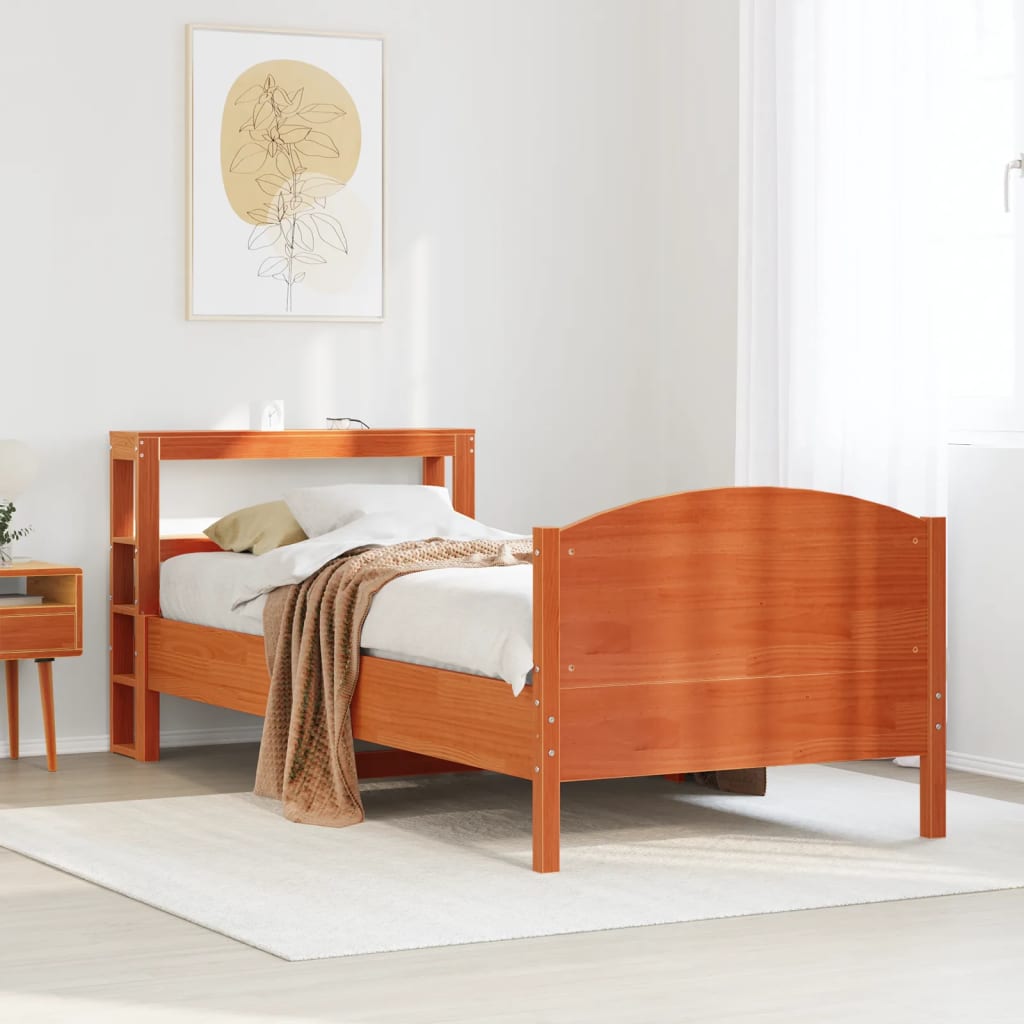 Bedframe zonder matras massief grenenhout wasbruin 100x200 cm – afbeelding 1