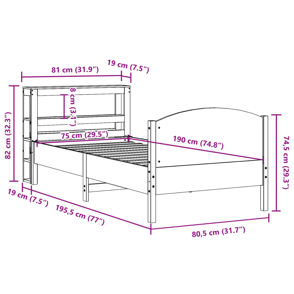 Bedframe zonder matras massief grenenhout 75x190 cm – afbeelding 12