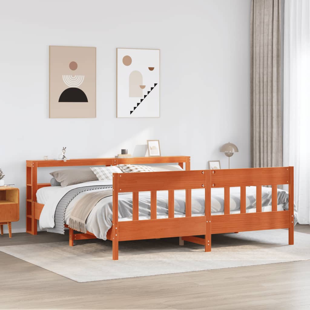 Bedframe zonder matras massief grenenhout wasbruin 200x200 cm – afbeelding 1
