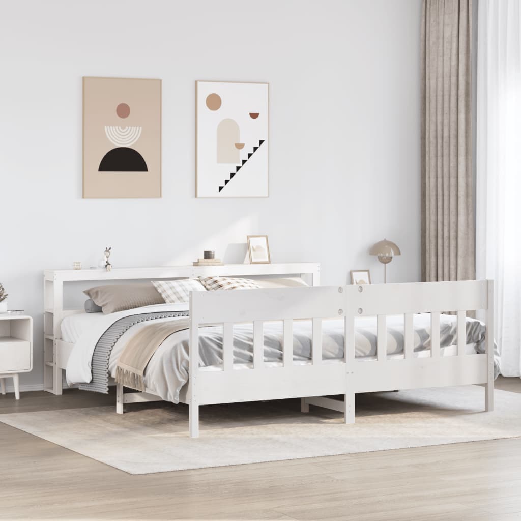 Bedframe zonder matras massief grenenhout wit 180x200 cm – afbeelding 1