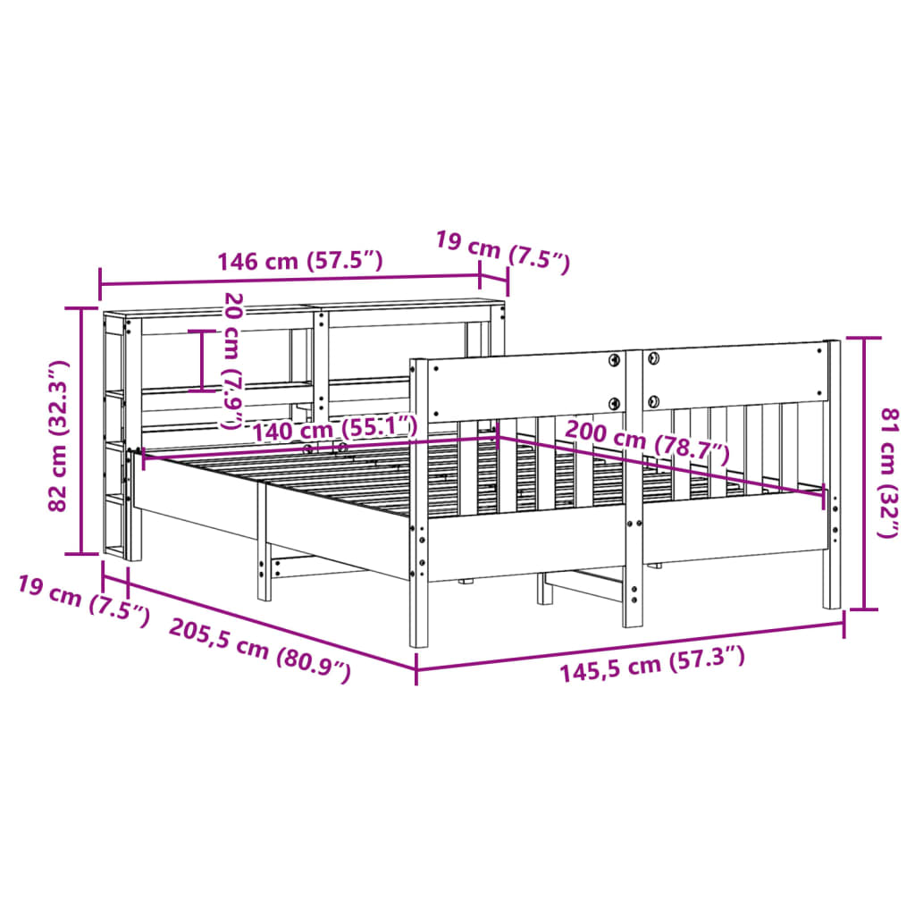 Bedframe zonder matras massief grenenhout 140x200 cm – afbeelding 12