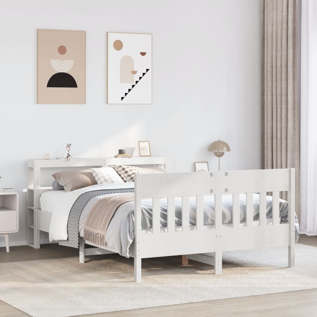Bedframe zonder matras massief grenenhout wit 140x200 cm – afbeelding 1
