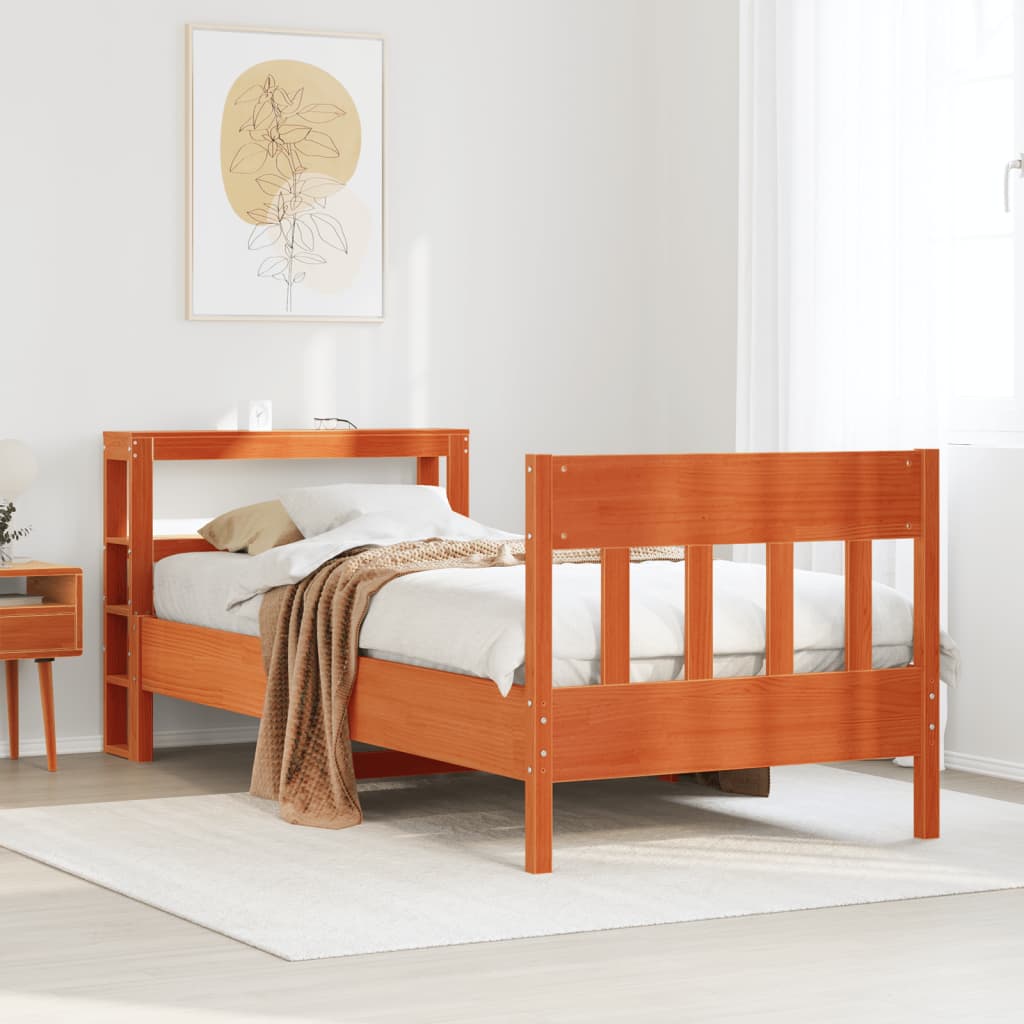 Bedframe zonder matras massief grenenhout wasbruin 100x200 cm – afbeelding 1