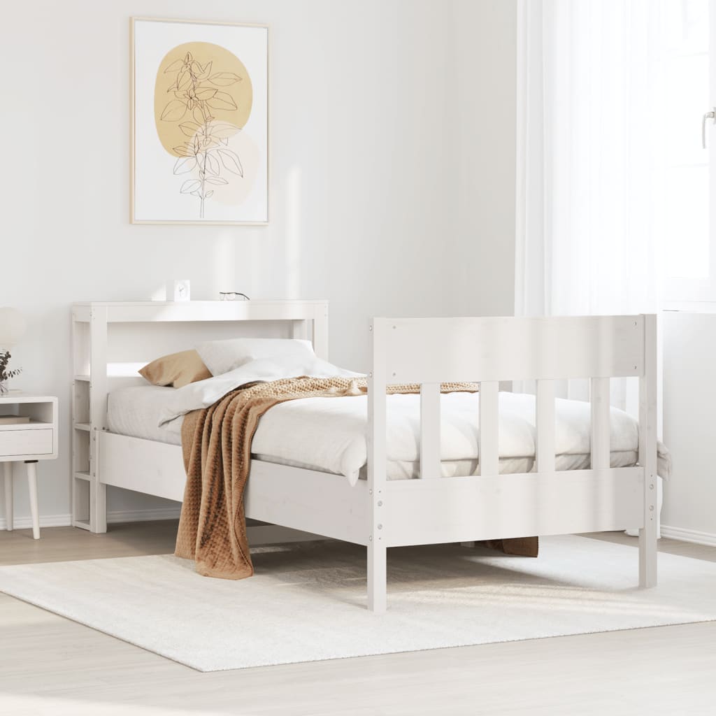 Bedframe zonder matras massief grenenhout wit 90x200 cm – afbeelding 1