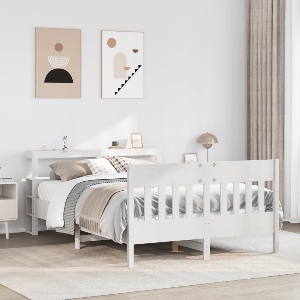 Bedframe zonder matras massief grenenhout wit 140x190 cm – afbeelding 1
