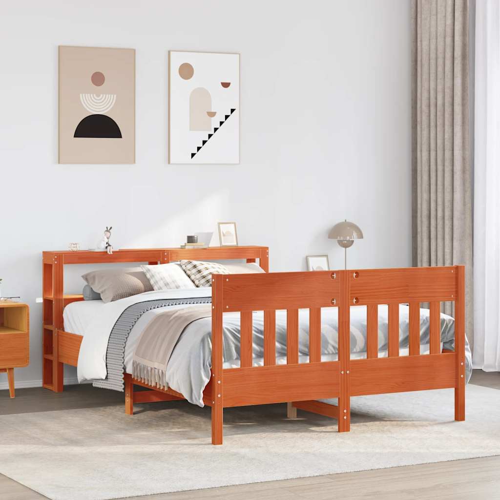 Bed met matras massief grenenhout wasbruin 140x190 cm – afbeelding 1