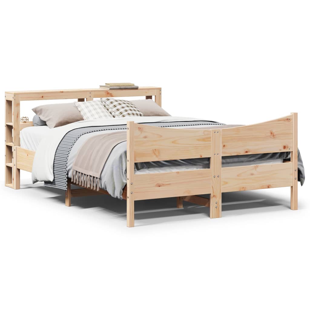 Bedframe met hoofdbord massief grenenhout wit 140x200 cm – afbeelding 1