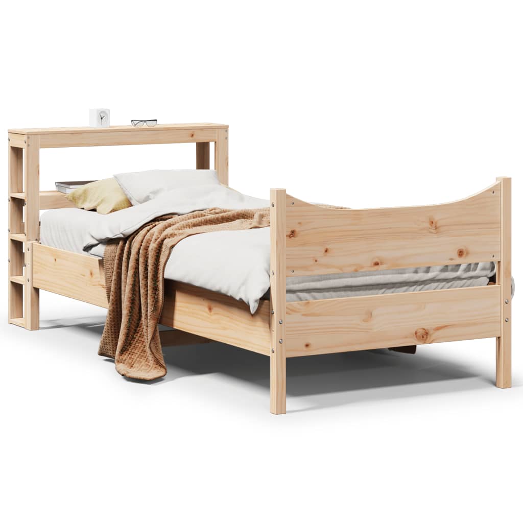 Bedframe met hoofdbord massief grenenhout 75x190 cm – afbeelding 1