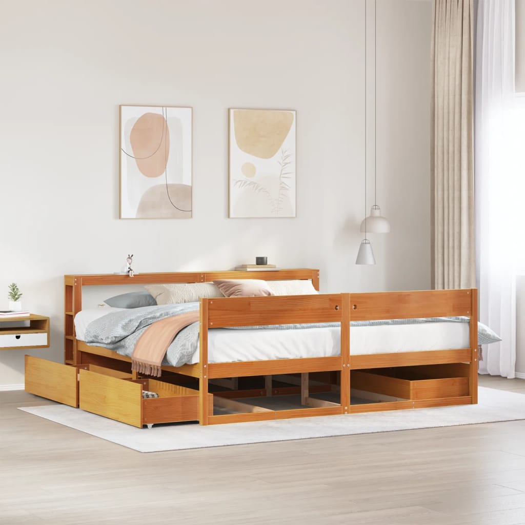Bedframe zonder matras massief grenenhout wasbruin 180x200 cm – afbeelding 1