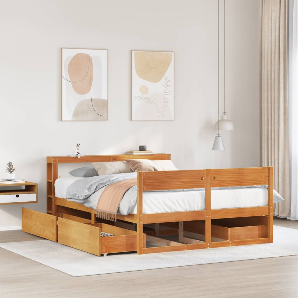 Bedframe zonder matras massief grenenhout wasbruin 150x200 cm – afbeelding 1