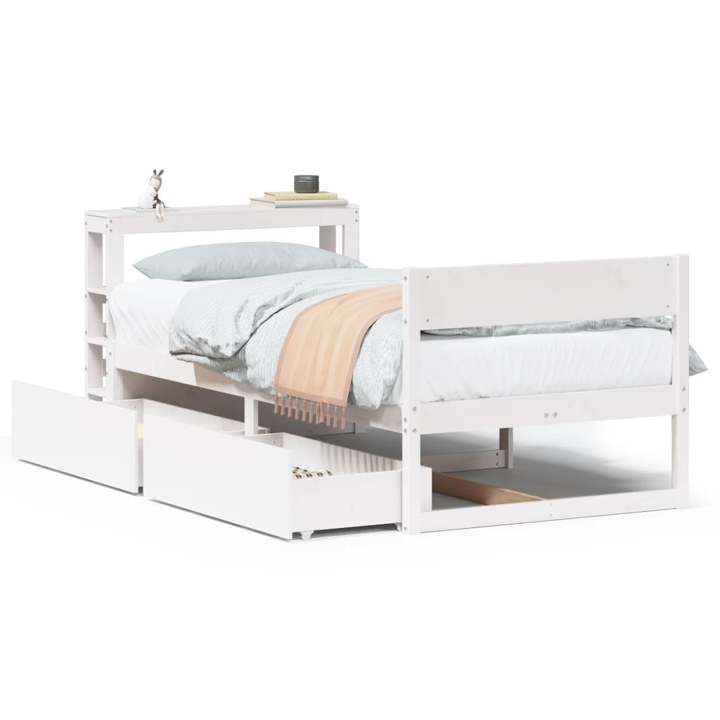 Bedframe zonder matras massief grenenhout wit 90x200 cm – afbeelding 2