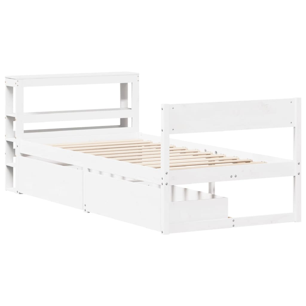 Bedframe zonder matras massief grenenhout wit 90x200 cm – afbeelding 3