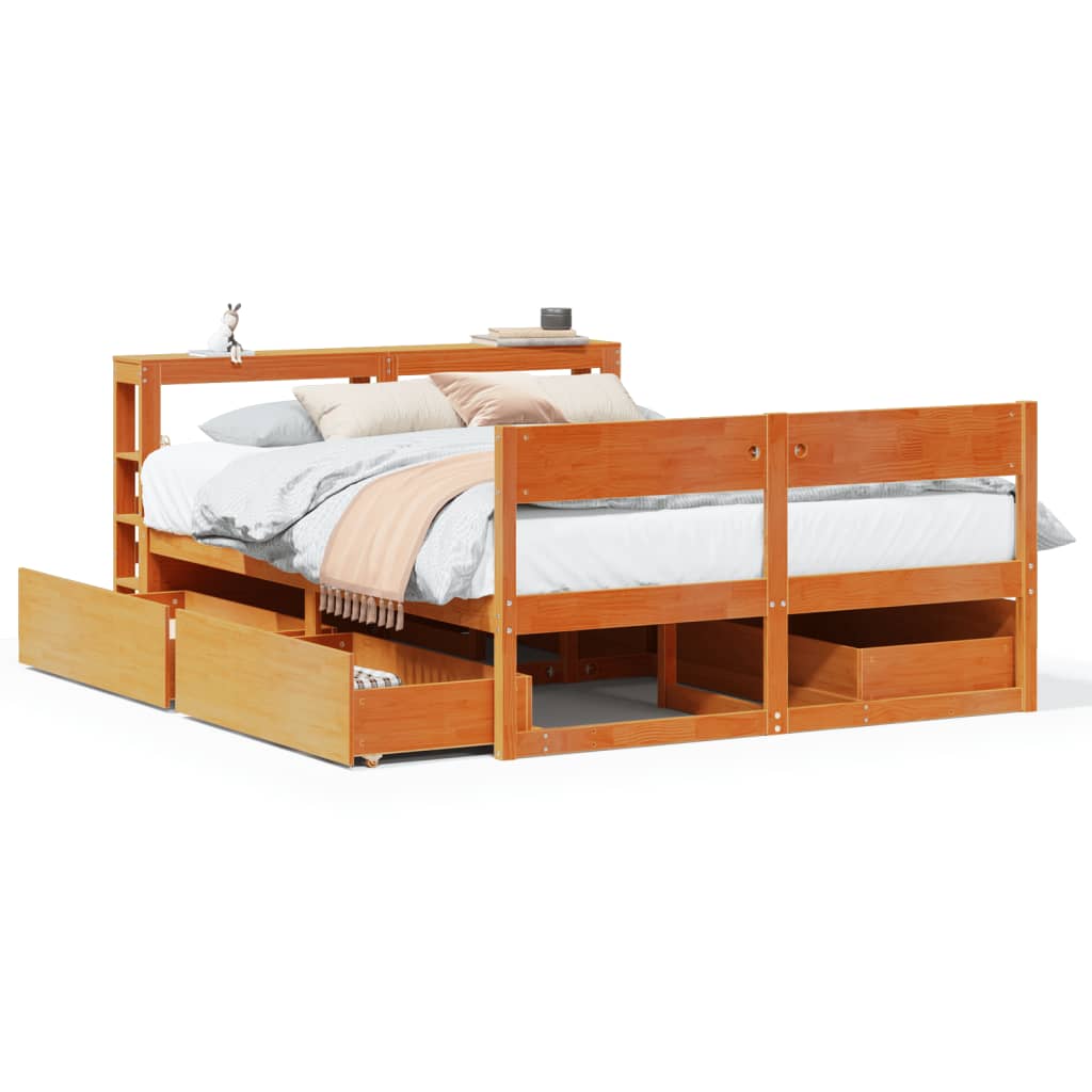 Bedframe zonder matras massief grenenhout wasbruin 135x190 cm – afbeelding 1