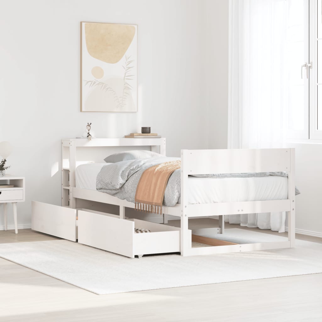 Bedframe zonder matras massief grenenhout wit 75x190 cm – afbeelding 1