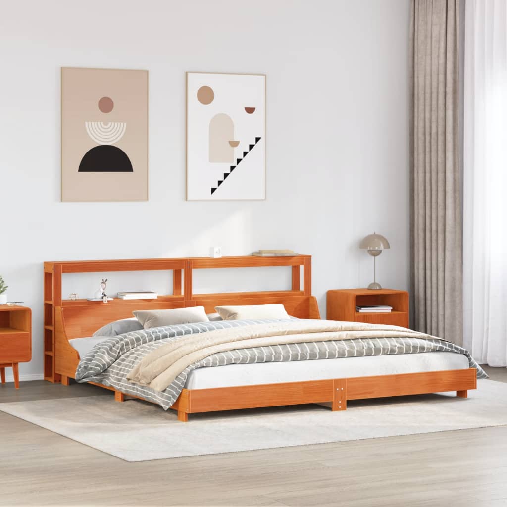 Bedframe zonder matras massief grenenhout wasbruin 200x200 cm – afbeelding 1