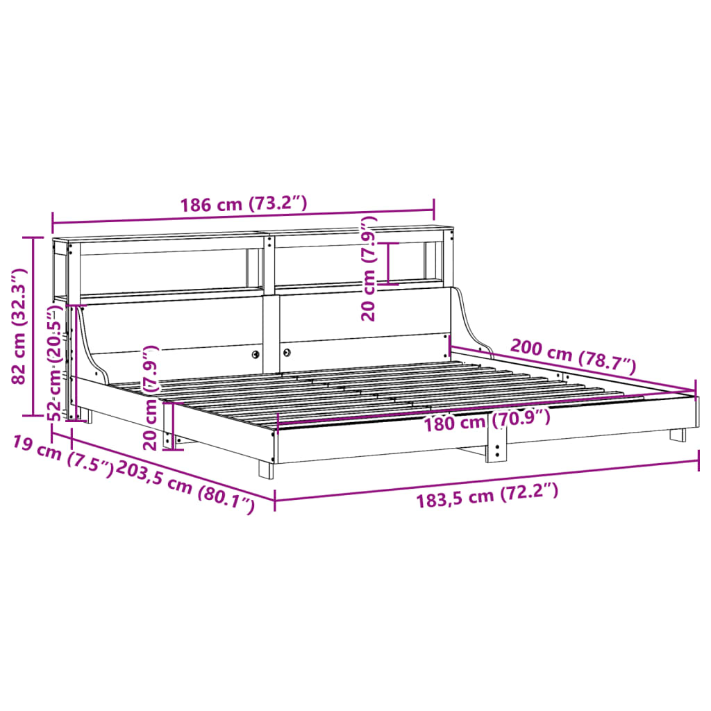 Bedframe zonder matras massief grenenhout wit 180x200 cm – afbeelding 12