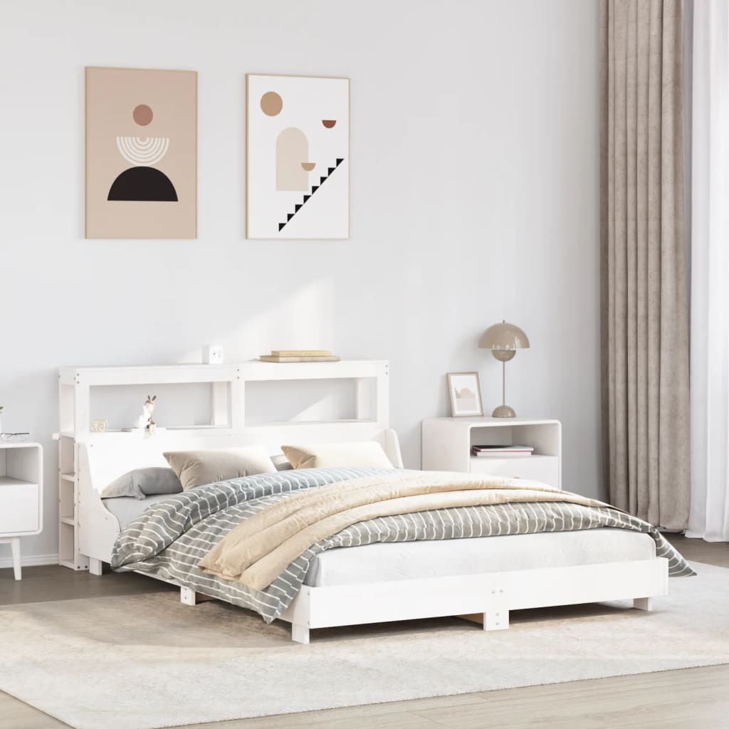 Bedframe zonder matras massief grenenhout wit 150x200 cm – afbeelding 1