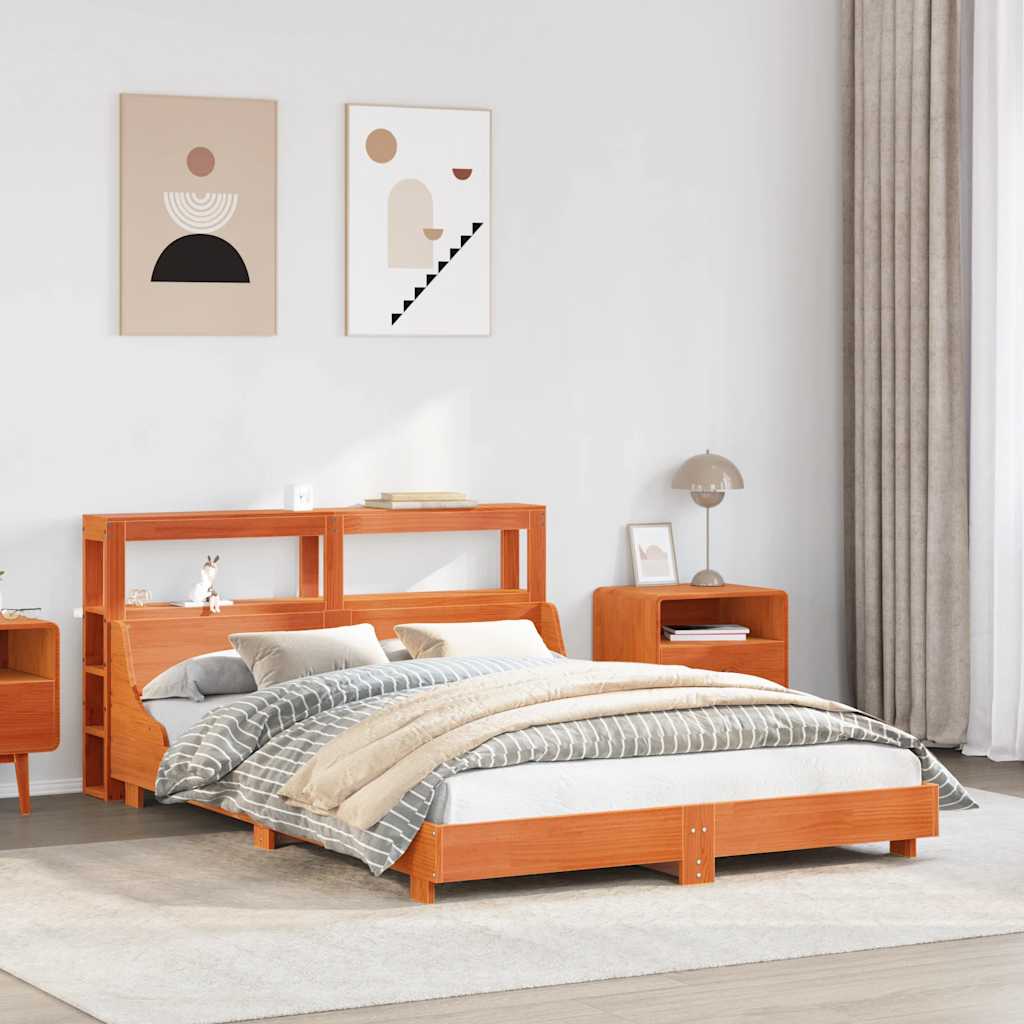 Bed met matras massief grenenhout wasbruin 140x190 cm – afbeelding 1