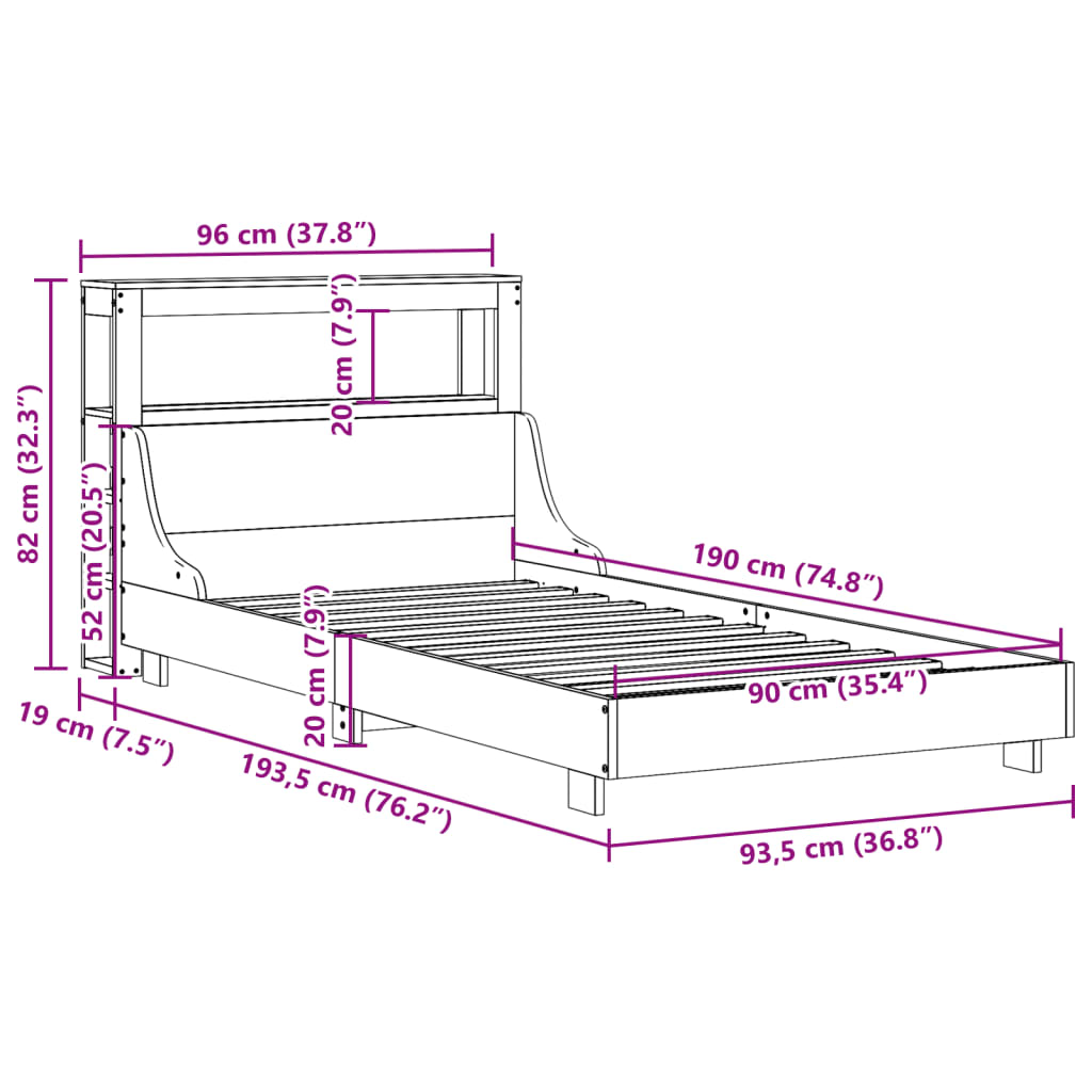 Bedframe zonder matras massief grenenhout wit 90x190 cm – afbeelding 12