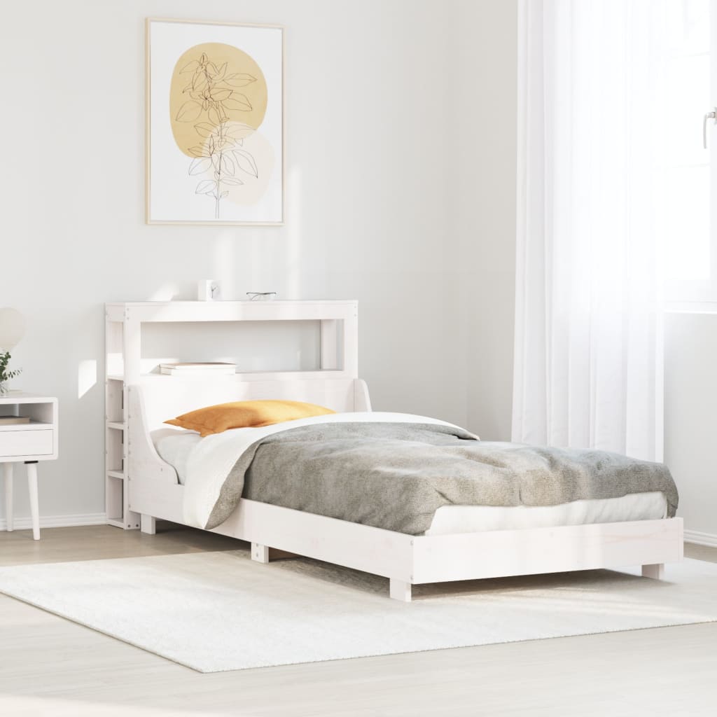 Bedframe zonder matras massief grenenhout wit 75x190 cm – afbeelding 1