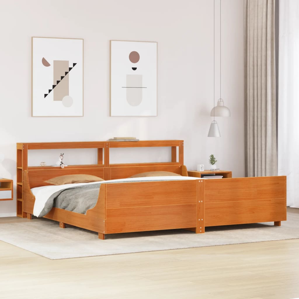 Bedframe zonder matras massief grenenhout wasbruin 200x200 cm – afbeelding 1