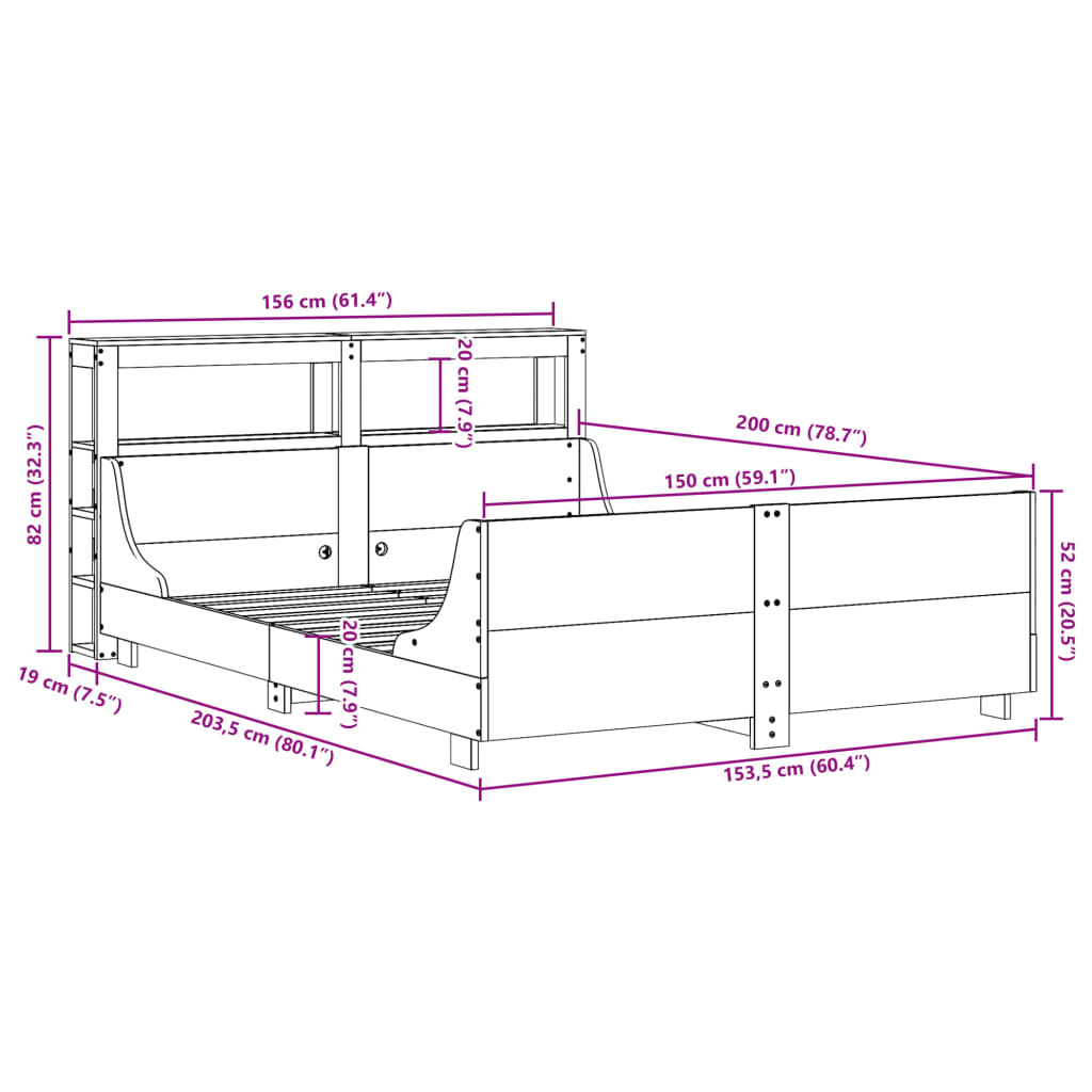 Bedframe zonder matras massief grenenhout 150x200 cm – afbeelding 12