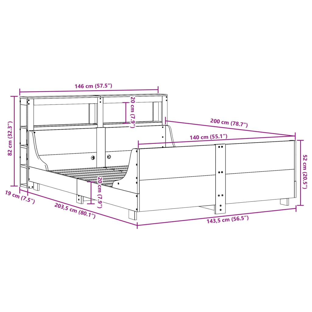 Bedframe zonder matras massief grenenhout 140x200 cm – afbeelding 12
