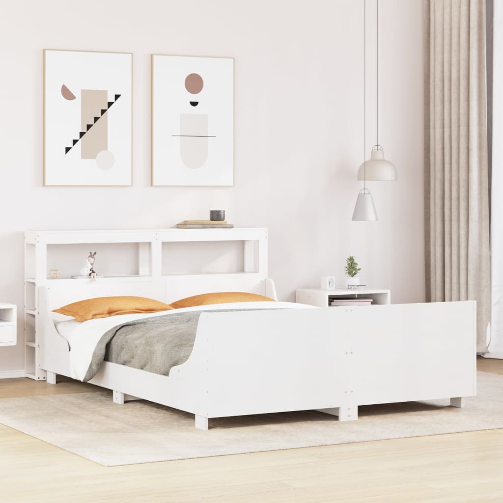 Bedframe zonder matras massief grenenhout wit 120x200 cm – afbeelding 1