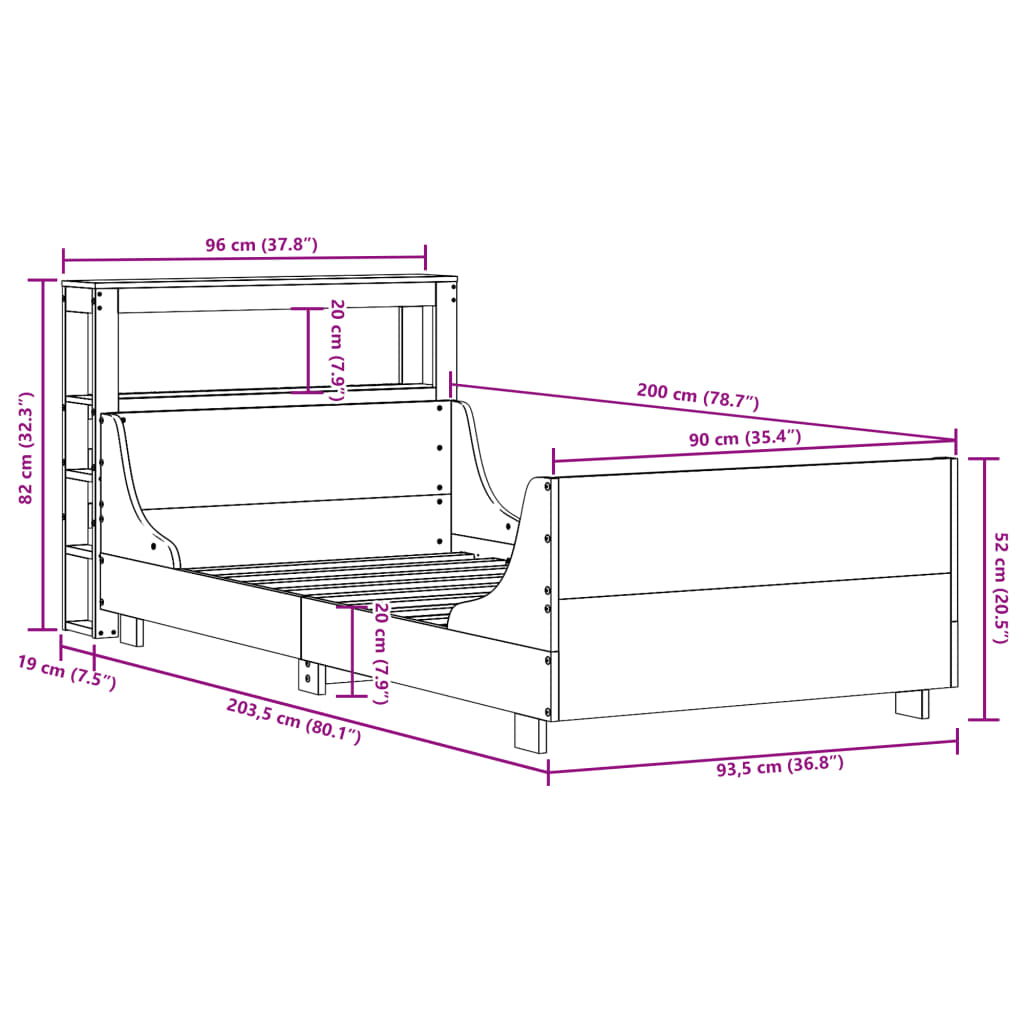 Bedframe zonder matras massief grenenhout wit 90x200 cm – afbeelding 12