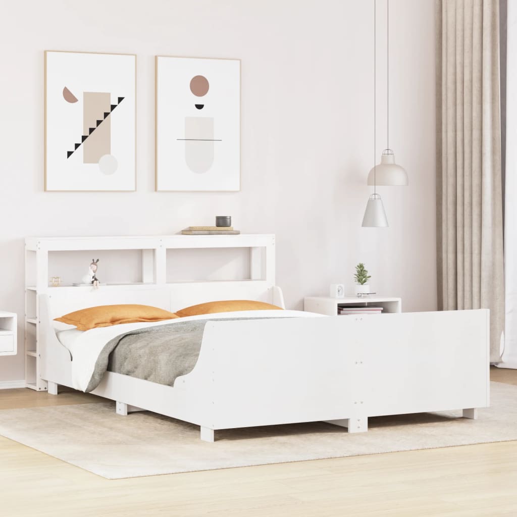 Bedframe zonder matras massief grenenhout wit 140x190 cm – afbeelding 1