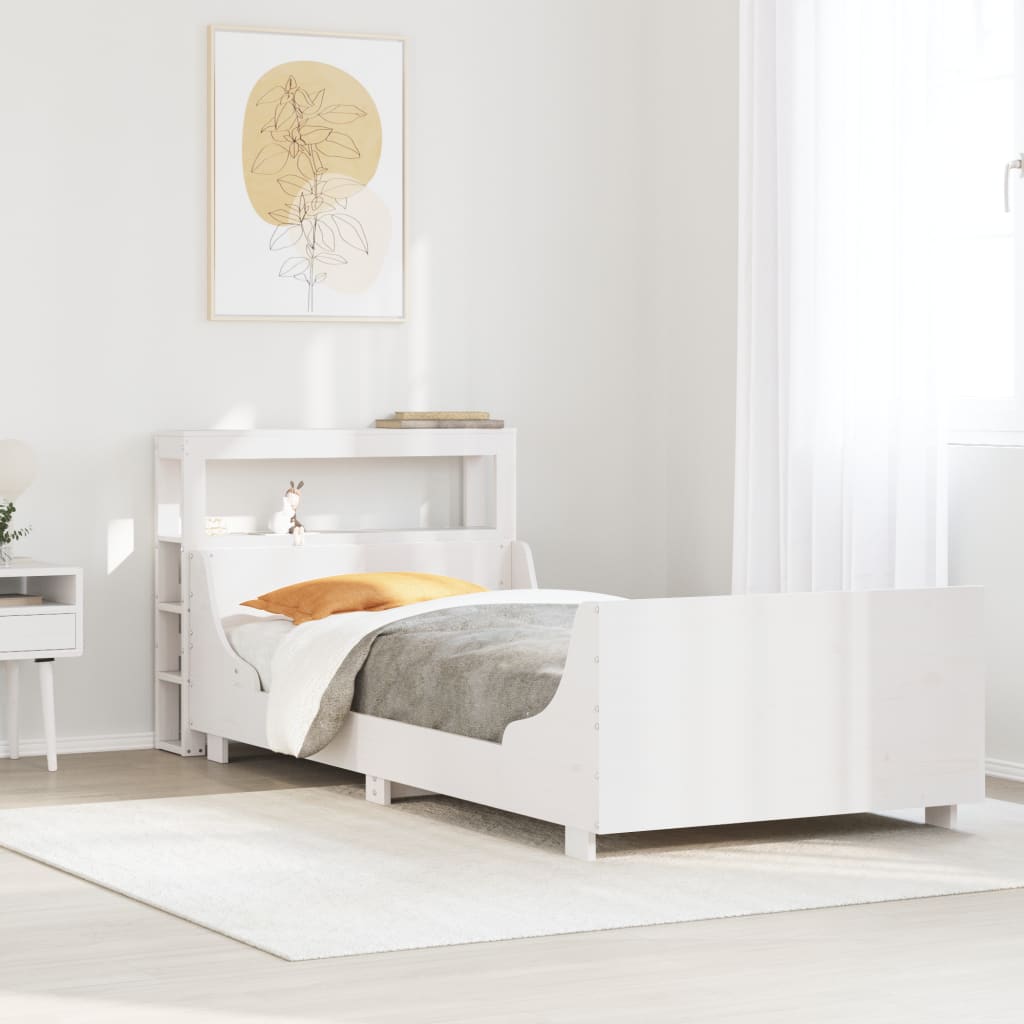 Bedframe zonder matras massief grenenhout wit 75x190 cm – afbeelding 1
