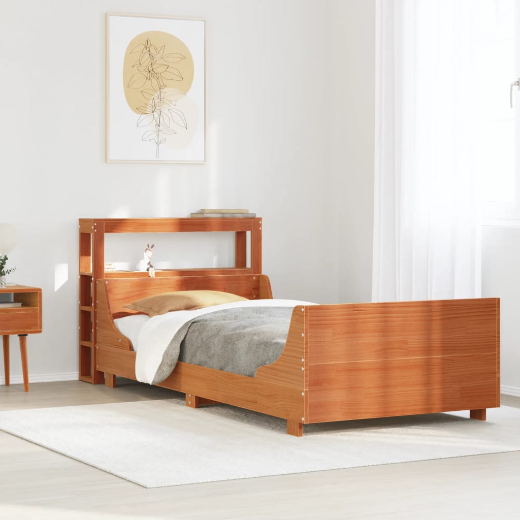 Bedframe zonder matras massief grenenhout wasbruin 75x190 cm – afbeelding 1