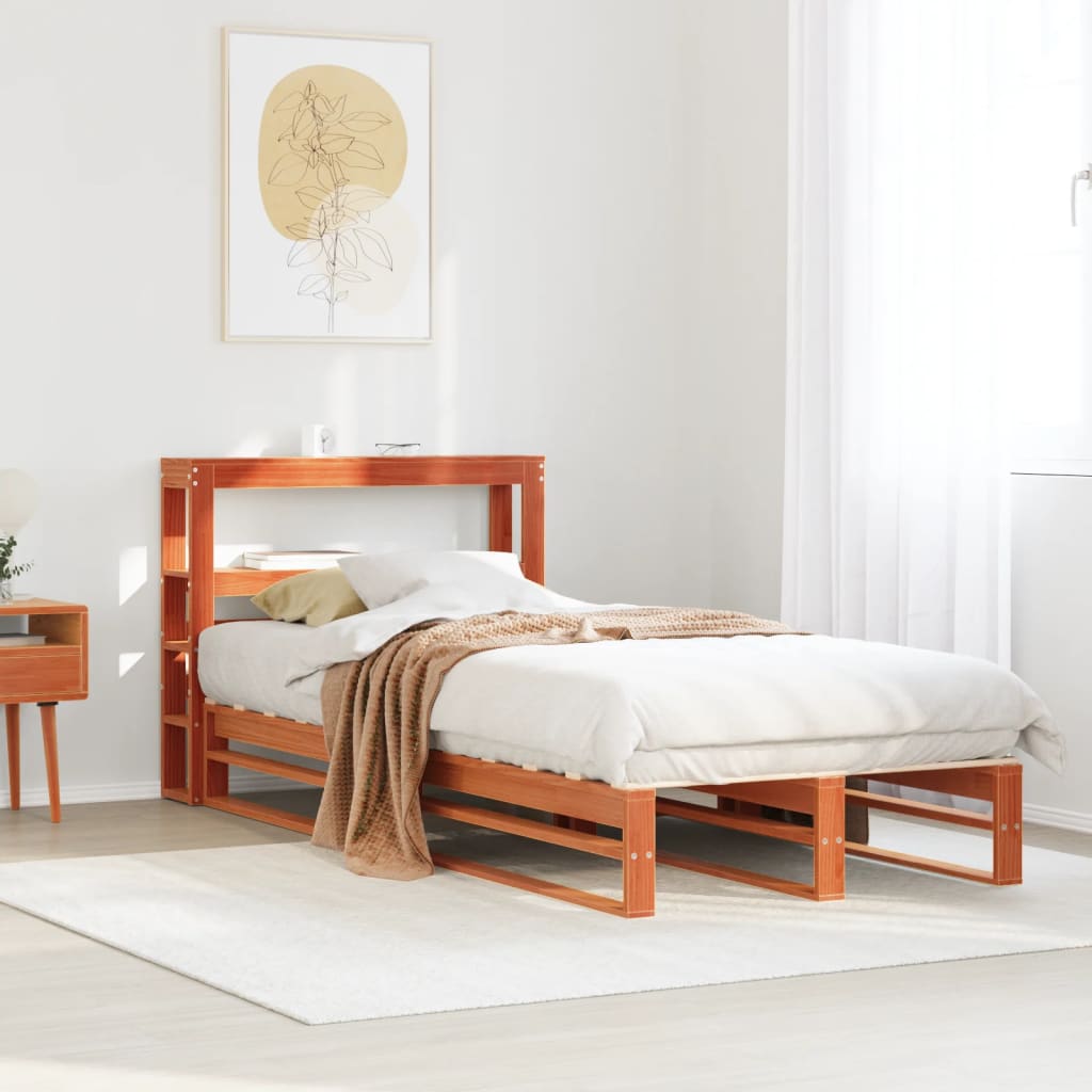 Bedframe zonder matras massief grenenhout wasbruin 100x200 cm – afbeelding 1