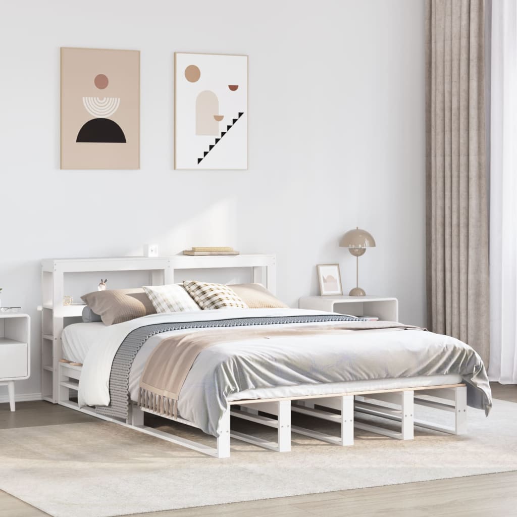Bedframe zonder matras massief grenenhout wit 140x200 cm – afbeelding 1