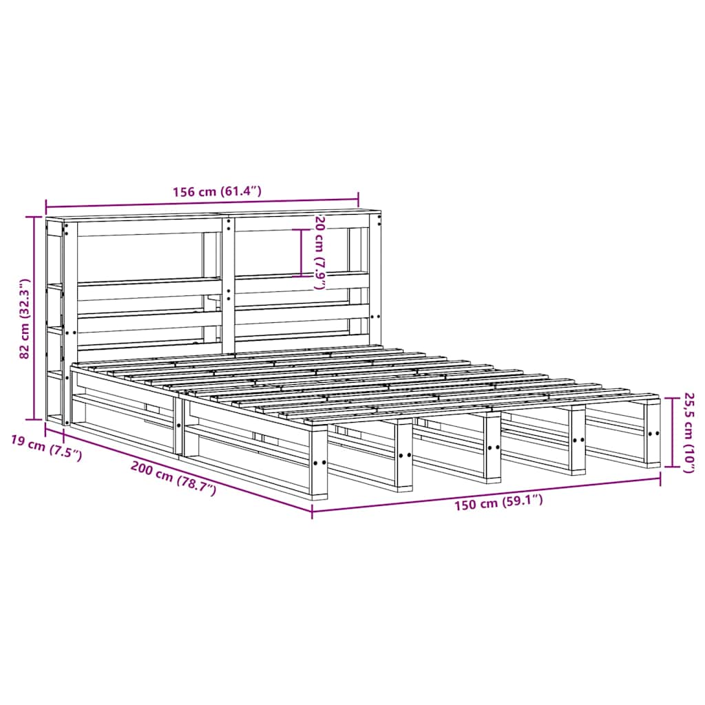 Bedframe zonder matras massief grenenhout 150x200 cm – afbeelding 12