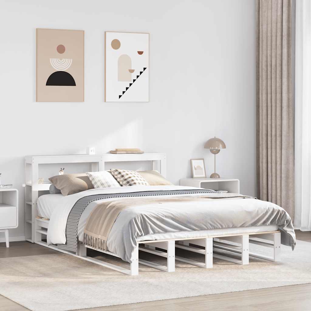 Bedframe zonder matras massief grenenhout wit 150x200 cm – afbeelding 1