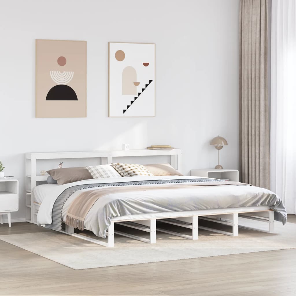 Bedframe zonder matras massief grenenhout wit 200x200 cm – afbeelding 1