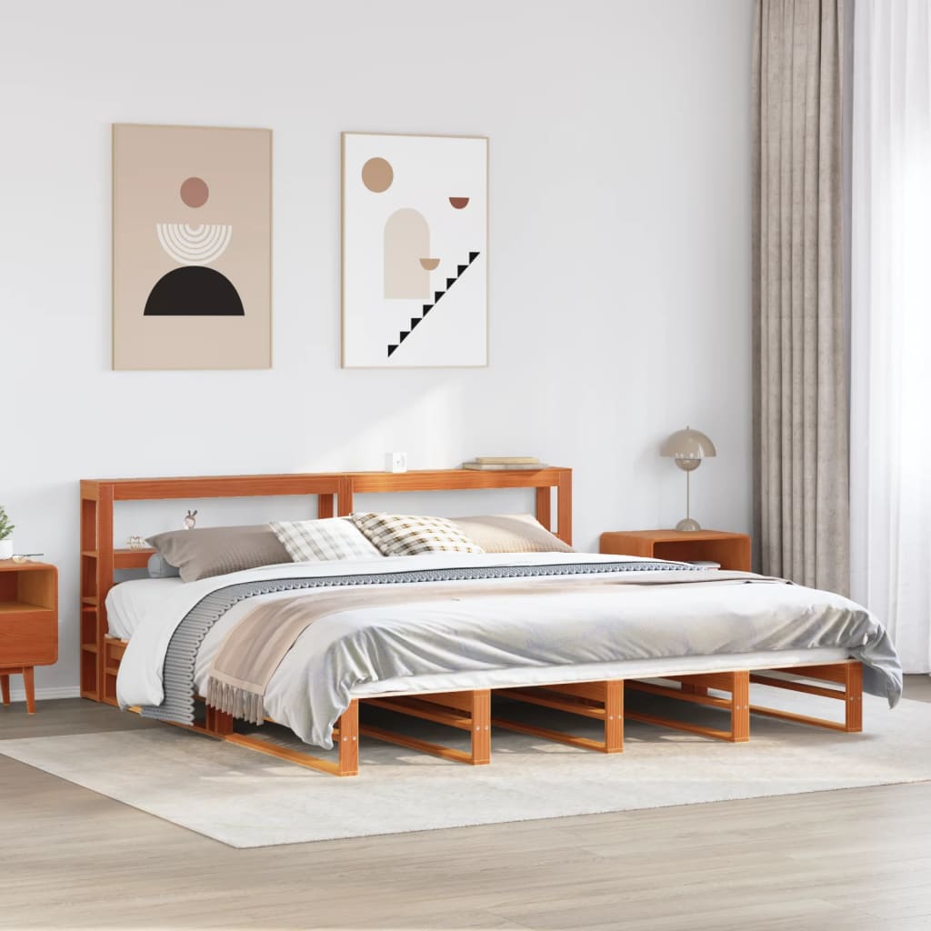 Bedframe zonder matras massief grenenhout wasbruin 200x200 cm – afbeelding 1