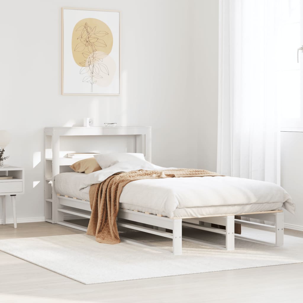 Bedframe zonder matras massief grenenhout wit 75x190 cm – afbeelding 1