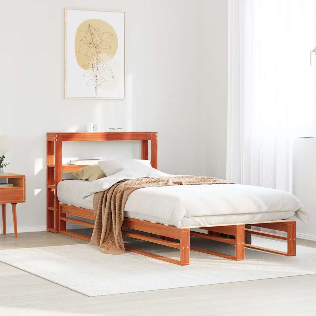 Bedframe zonder matras massief grenenhout wasbruin 75x190 cm – afbeelding 1