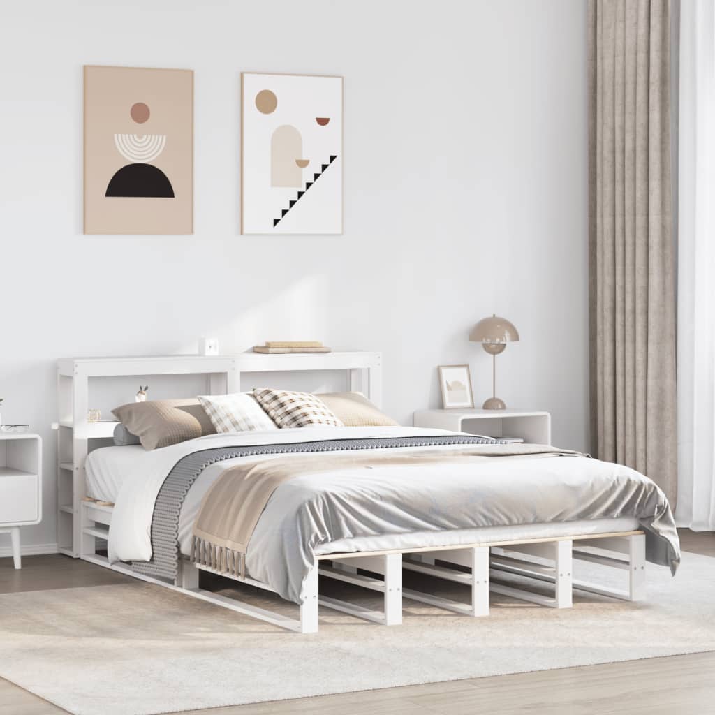 Bedframe zonder matras massief grenenhout wit 120x190 cm – afbeelding 1
