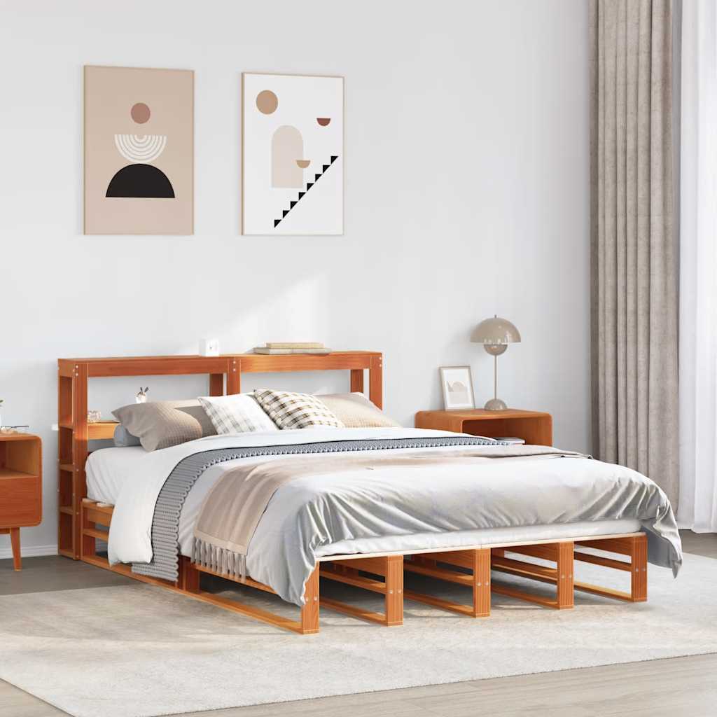 Bedframe zonder matras massief grenenhout wasbruin 135x190 cm – afbeelding 1