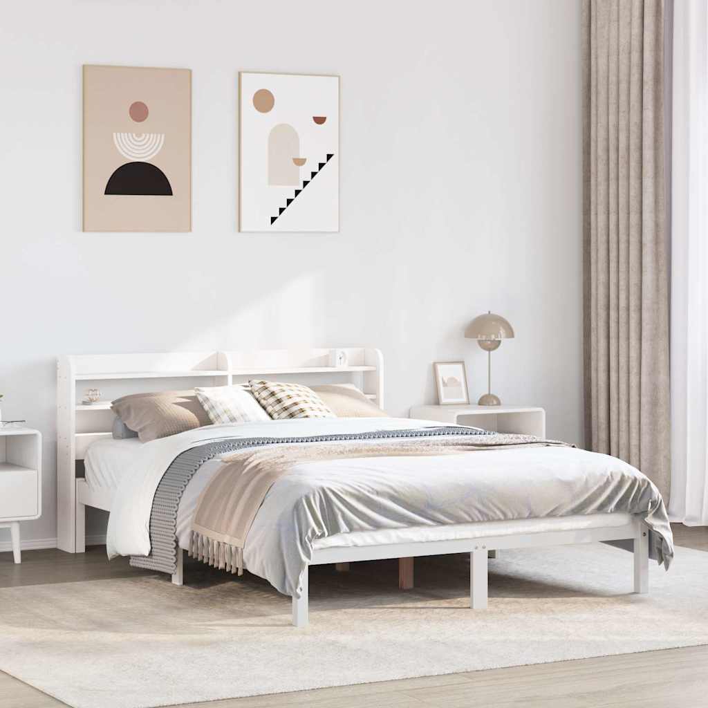 Bedframe zonder matras massief grenenhout wit 135x190 cm – afbeelding 1