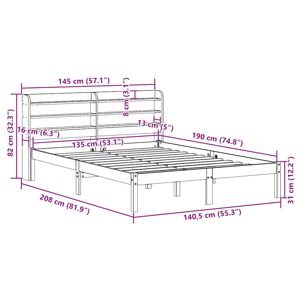 Bedframe zonder matras massief grenenhout wit 135x190 cm – afbeelding 12