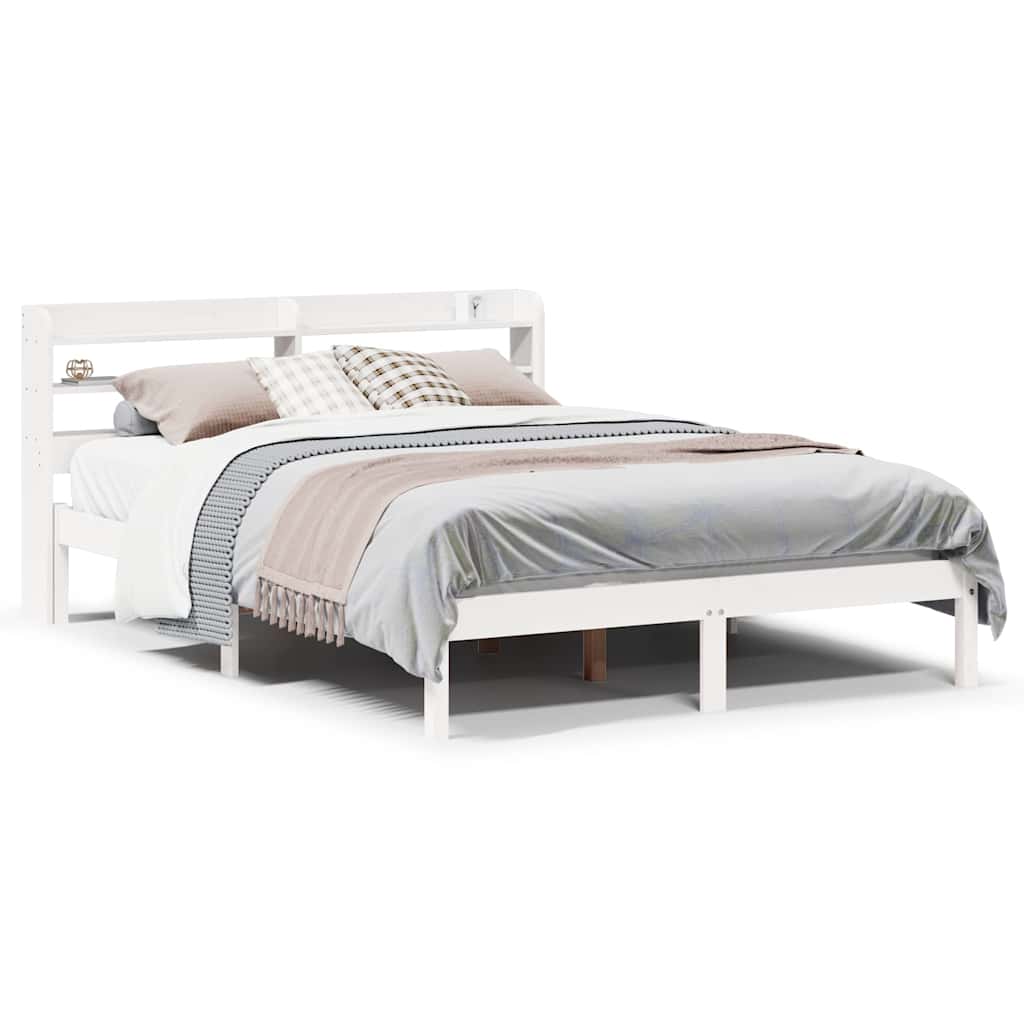 Bedframe zonder matras massief grenenhout wit 135x190 cm – afbeelding 2